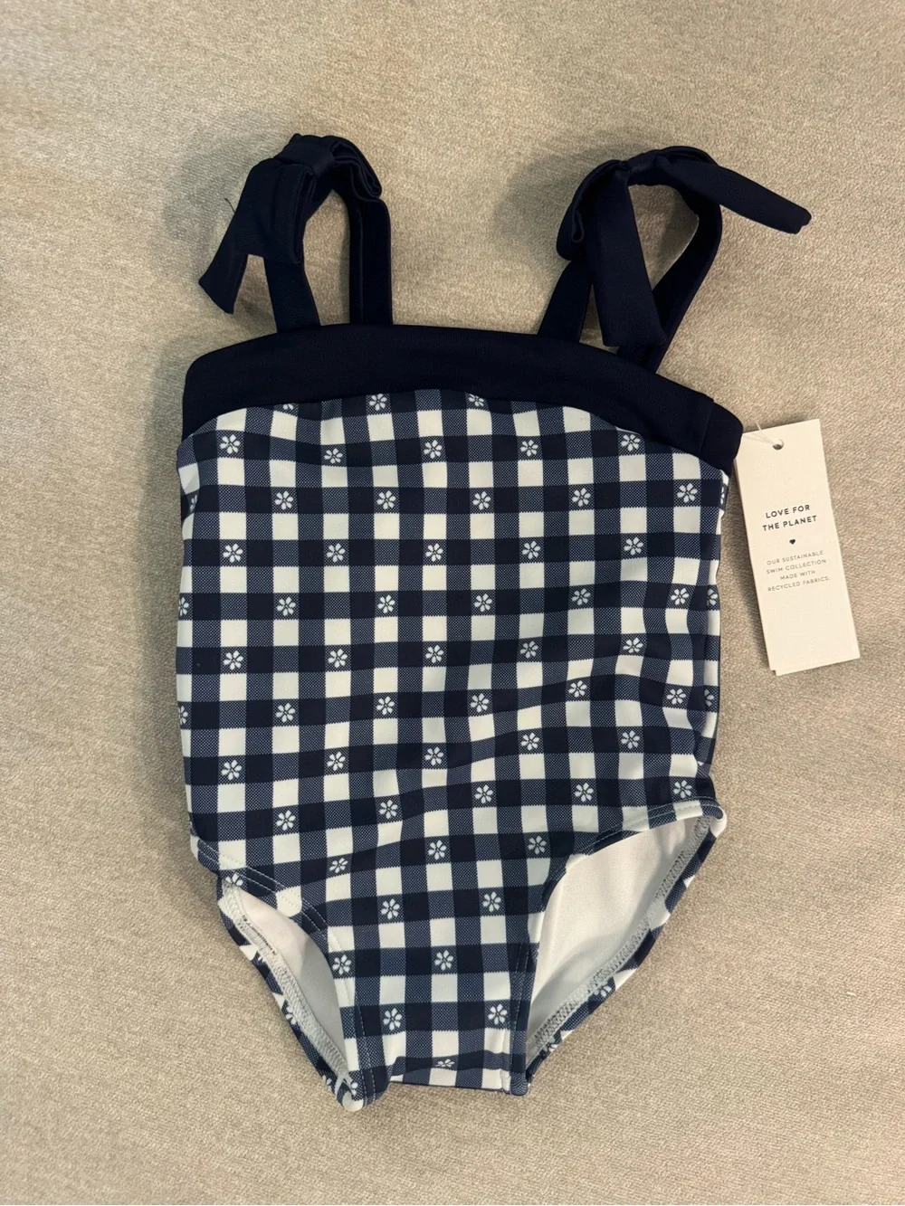 Janie and Jack Navy Gingham Floral One-Piece Swimsuit